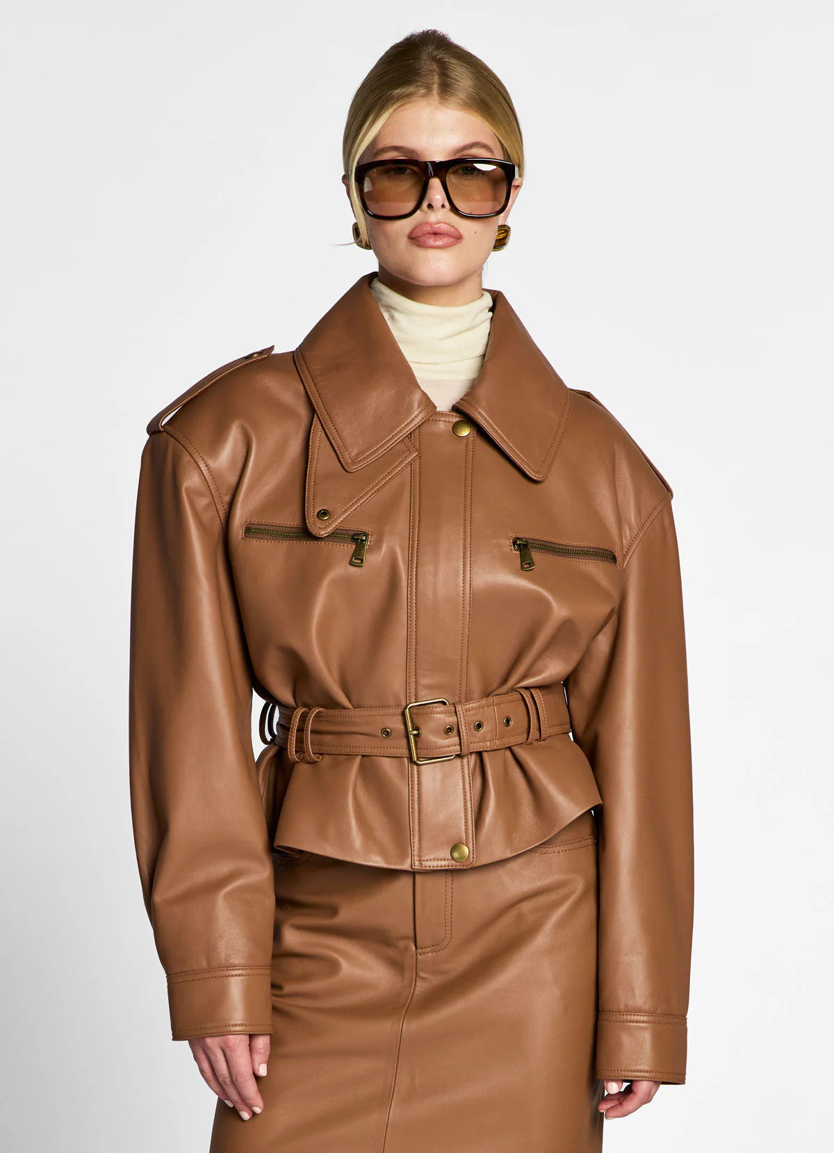 Mocha Leather Cropped Jacket | DE SAVARY LONDON