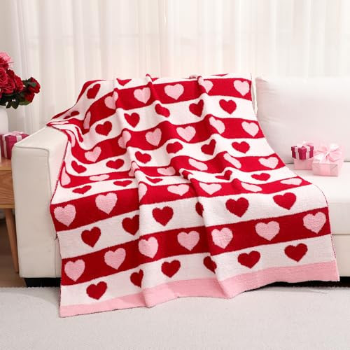 Buryeah Valentine's Day Knit Throw Blanket, 50 x 60 Inch Heart Pink Red White Reversible Knitted Throw Blanket, Soft Lightweight Cozy Love Gift for Wife Women Couch Sofa Bed Decor | Amazon (US)