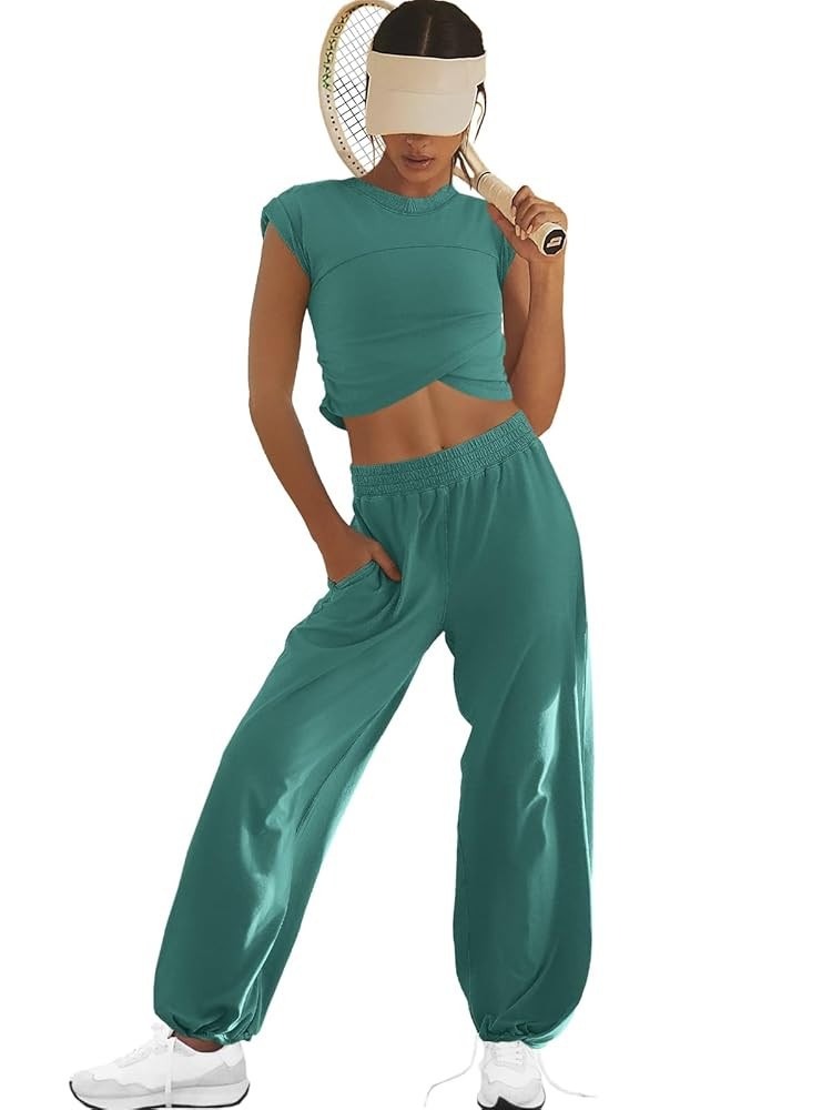 LAMISSCHE Womens Loungewear Set 2 Piece Outfits Sets Cropped Tops and Wide Leg Pants with Pockets... | Amazon (US)