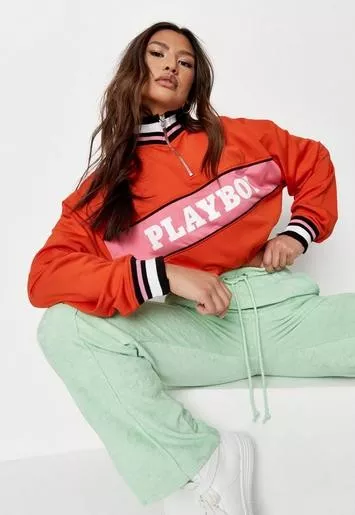 Missguided US Missguided - Playboy xGreen Varsity Wide Leg Tricot Tracksuit  Pants 57.00