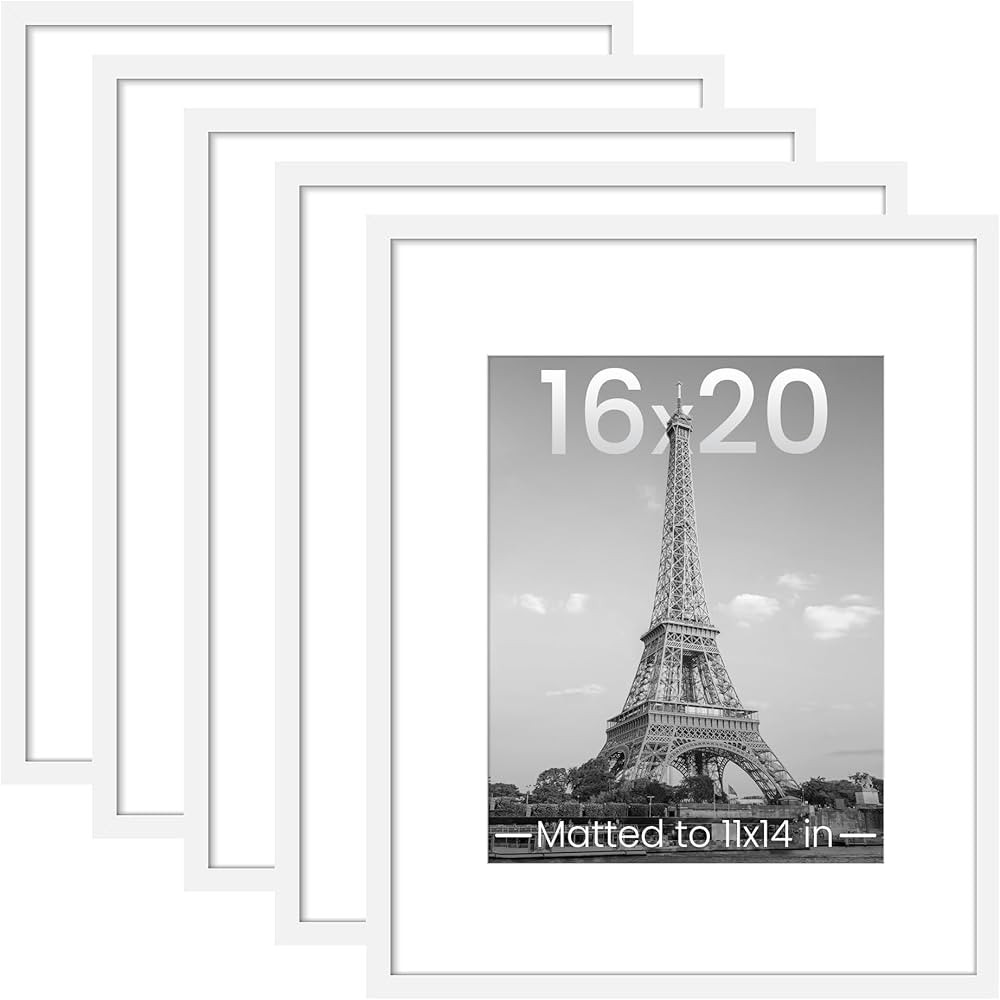 upsimples 16x20 Picture Frame Set of 5, Display Pictures 11x14 with Mat or 16x20 Without Mat, Wal... | Amazon (US)
