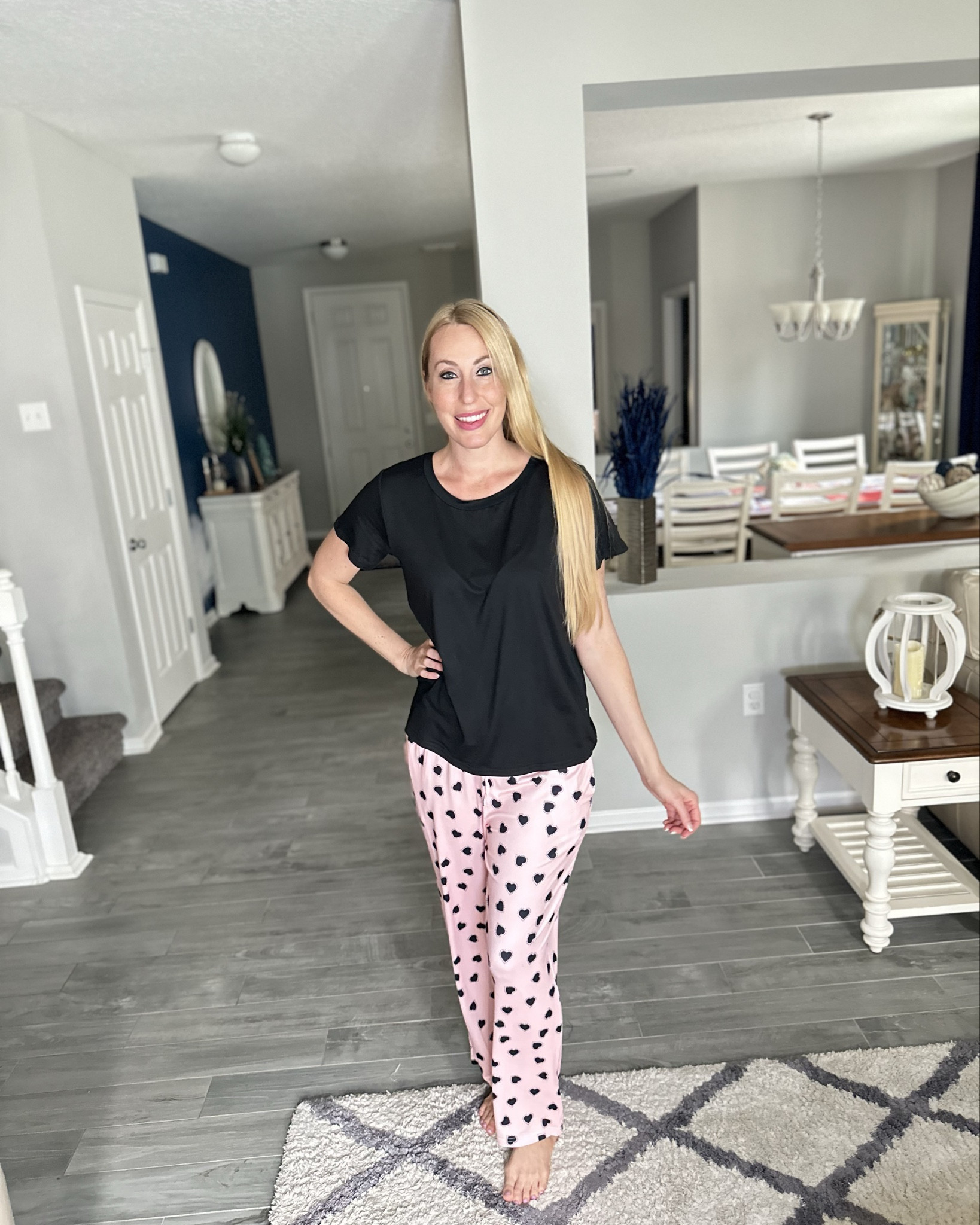 Heart PJ set
🖤 such a comfy and cute pj set, can also be worn as lounge set 
🖤 wearing size medium bc they were out of small, but stretchy and should be able to fit to the true size 

#LTKStyleTip #LTKFindsUnder100 #LTKFindsUnder50