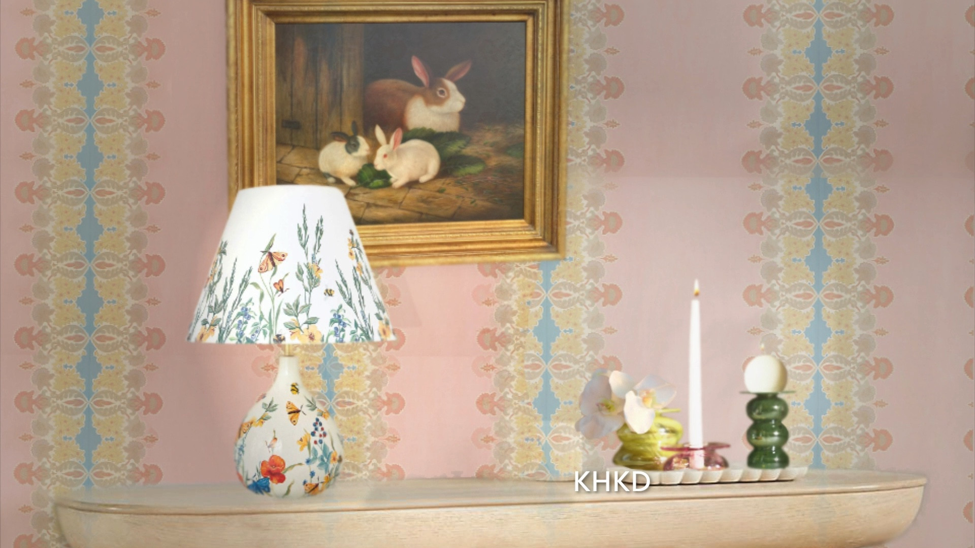 Easter Decor Ideas—-entry. This entry we design features a vintage  oil painting in a gilded frame. We chose some pieces from Anthropologie’s 40% off home sale( this weekend only) including a curved wood-tone console, a cute rattan ottoman, a floral table lamp by Mark D. Sikes, a rose stripe maximalist wallpaper by House of Hackney and a playful geometric rug. Rabbit, floral and rose pink, what do you expect to bring in a piece of spring to your home? #easterdecor #entry #home #wallpaper #console 

#LTKsalealert #LTKSpringSale #LTKhome