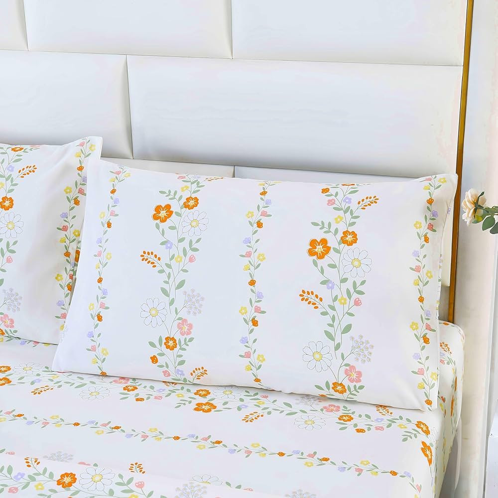 SDY 4PCS Floral Sheets Queen, Floral Queen Microfiber Sheet Set for Kids, Children, Women, Girls,... | Amazon (US)
