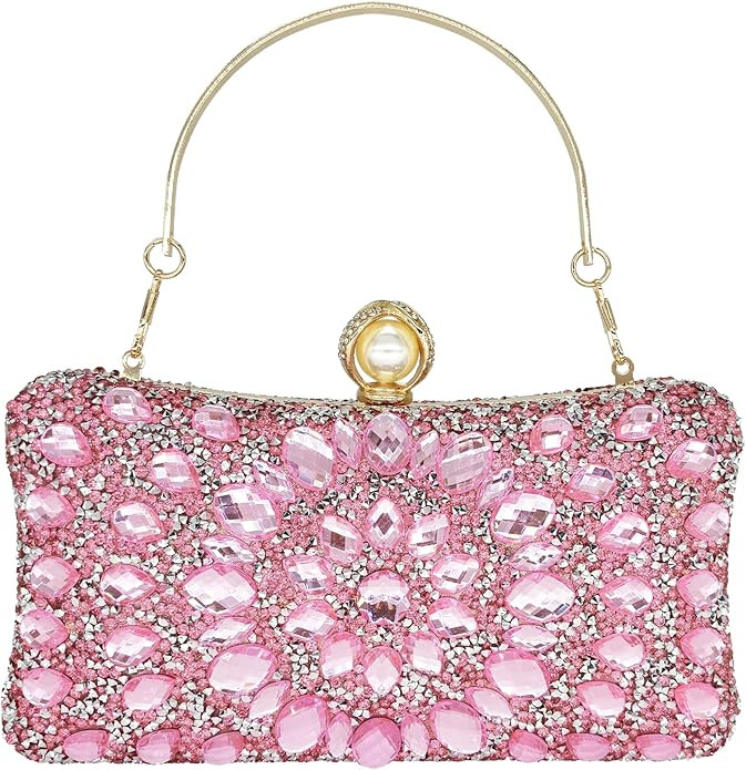 Rhinestone Clutch Purses for Women Evening Wedding Formal - Round Pearl Clasp Handbag - Crystal D... | Amazon (US)
