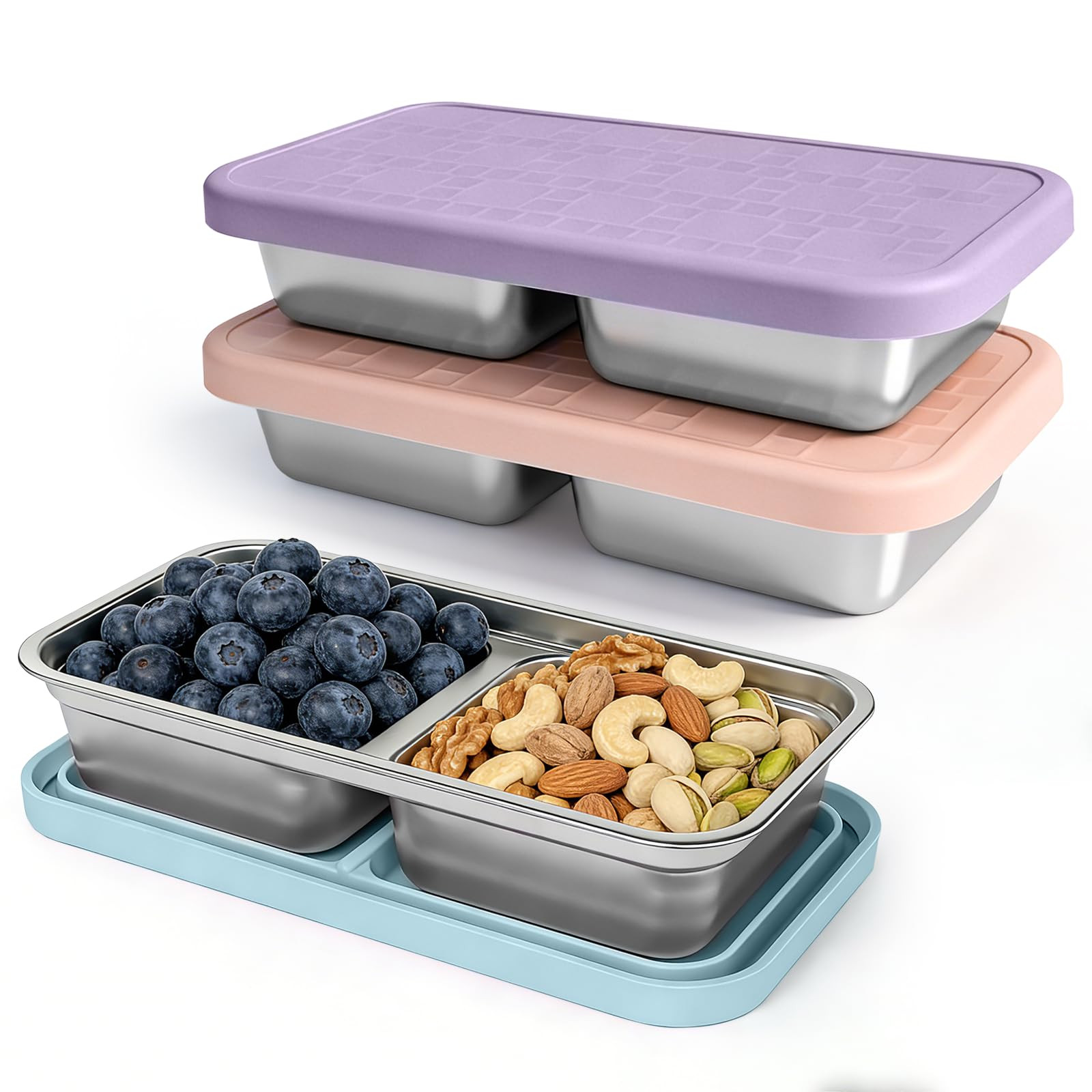 3 Pack 15 oz Stainless Steel Snack Containers for Kids, Reusable Metal Snack Containers with Sili... | Amazon (US)