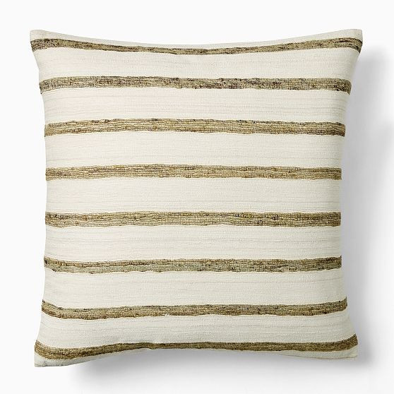 Silk Broad Stripe Pillow Cover 20"x20" Elm + Down Alt Insert | West Elm (US)