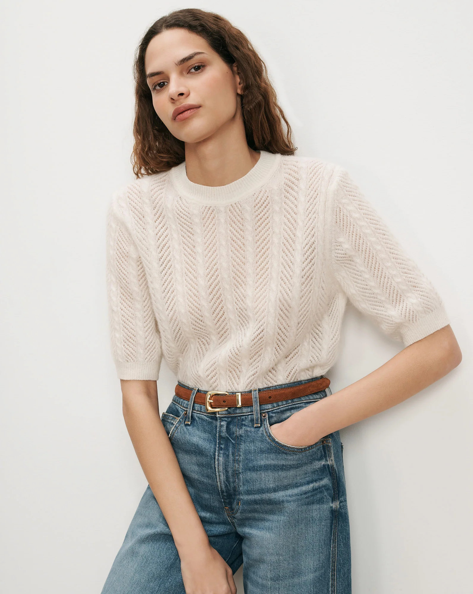 Shana Pointelle Sweater in Dove White | Veronica Beard | Veronica Beard