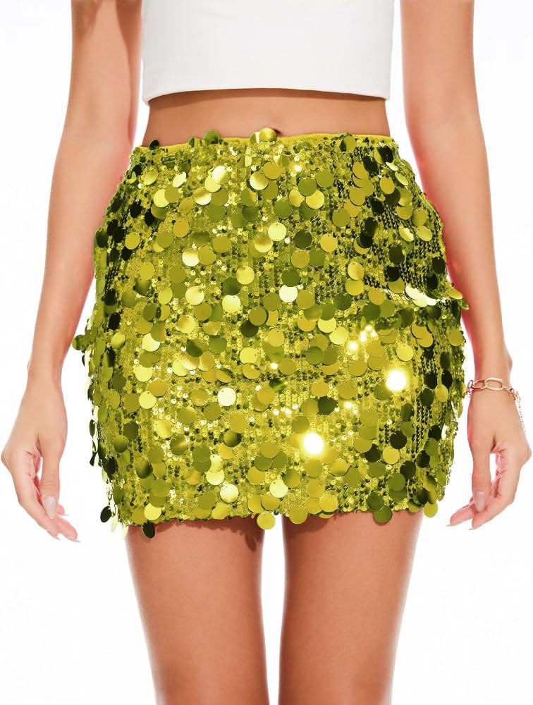 KASBAH Sequin Mini Skirt for Women Sparkly Skirt Stretchy Bodycon Glitter Skirts Halloween Night ... | Amazon (US)