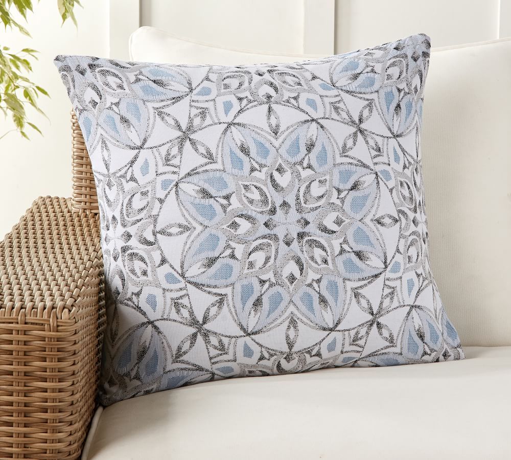 Sunbrella® Blue Gray Medallion Indoor/Outdoor Pillow | Pottery Barn (US)