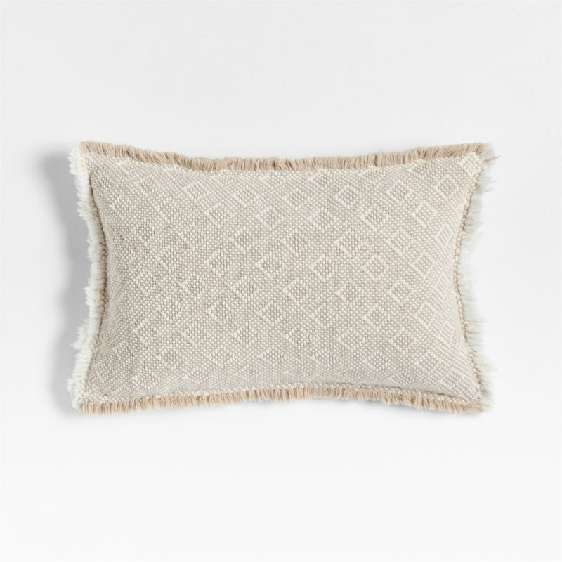 Geo Fringe Organic Cotton 22"x15" Flax Taupe Throw Pillow with Feather Insert | Crate & Barrel | Crate & Barrel