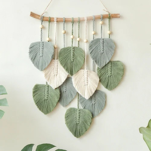 Green Leaves Macrame Wall Hanging, Macrame Feather Wall Decor, Scandinavian Decor, Wall Art, Boho Nu | Etsy (US)