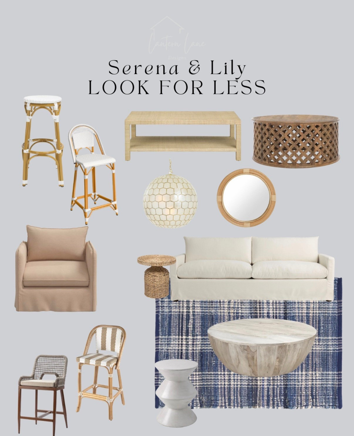 Serena and Lily look for less, rattan coffee table, rattan counter stools, Riveria counter stool dupes, serena and lily dupes,  

 #LTKSeasonal #LTKHome #LTKSaleAlert
