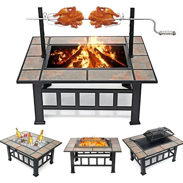 SinglyFire Fire Pit Tile Top 37 inch Wood Burning Fire Pit Table for Outdoor Fireplace Table With... | Walmart (US)