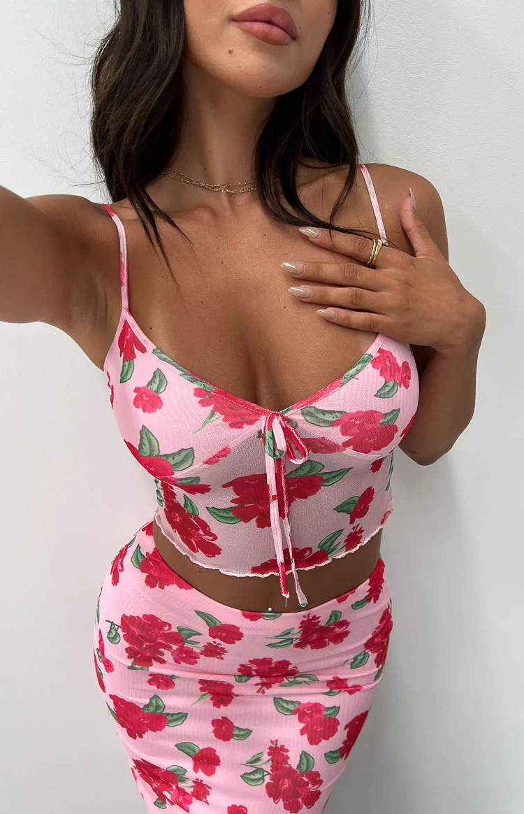 Emz Pink Floral Mesh Cami | Beginning Boutique (AU)