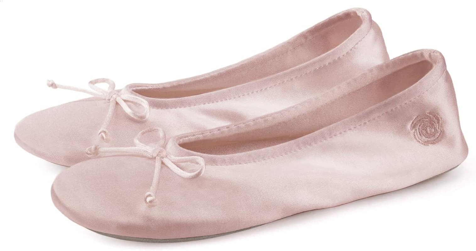 BCTEX COLL Women's Ballerina House Slippers with Bow, Ladies Satin Bedroom Slipper with Suede Sole I | Amazon (US)