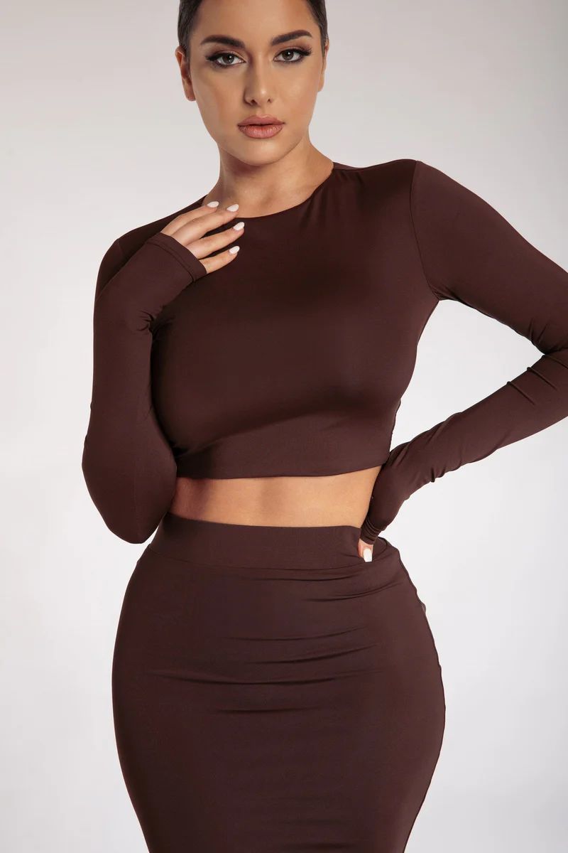 Emely Long Sleeve Crop Top - Chocolate | MESHKI US