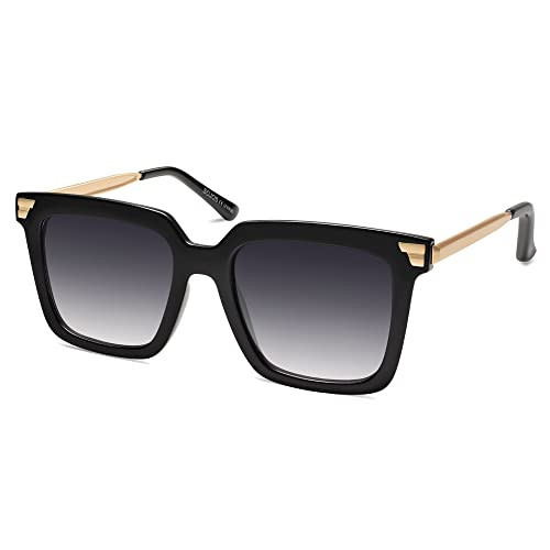 SOJOS Retro Oversized Square Sunglasses for Women Trendy Vintage Shades Classic Big Sun Glasses UV400 SJ2216 with Black/Gradient Grey Lens | Amazon (US)