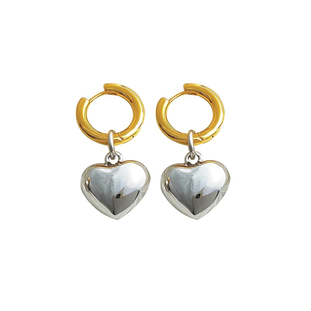 Charm Two Tone Heart Dangle Earrings for Women Gold Silver Heart Drop Earrings Fashion Mixed Meta... | Amazon (US)