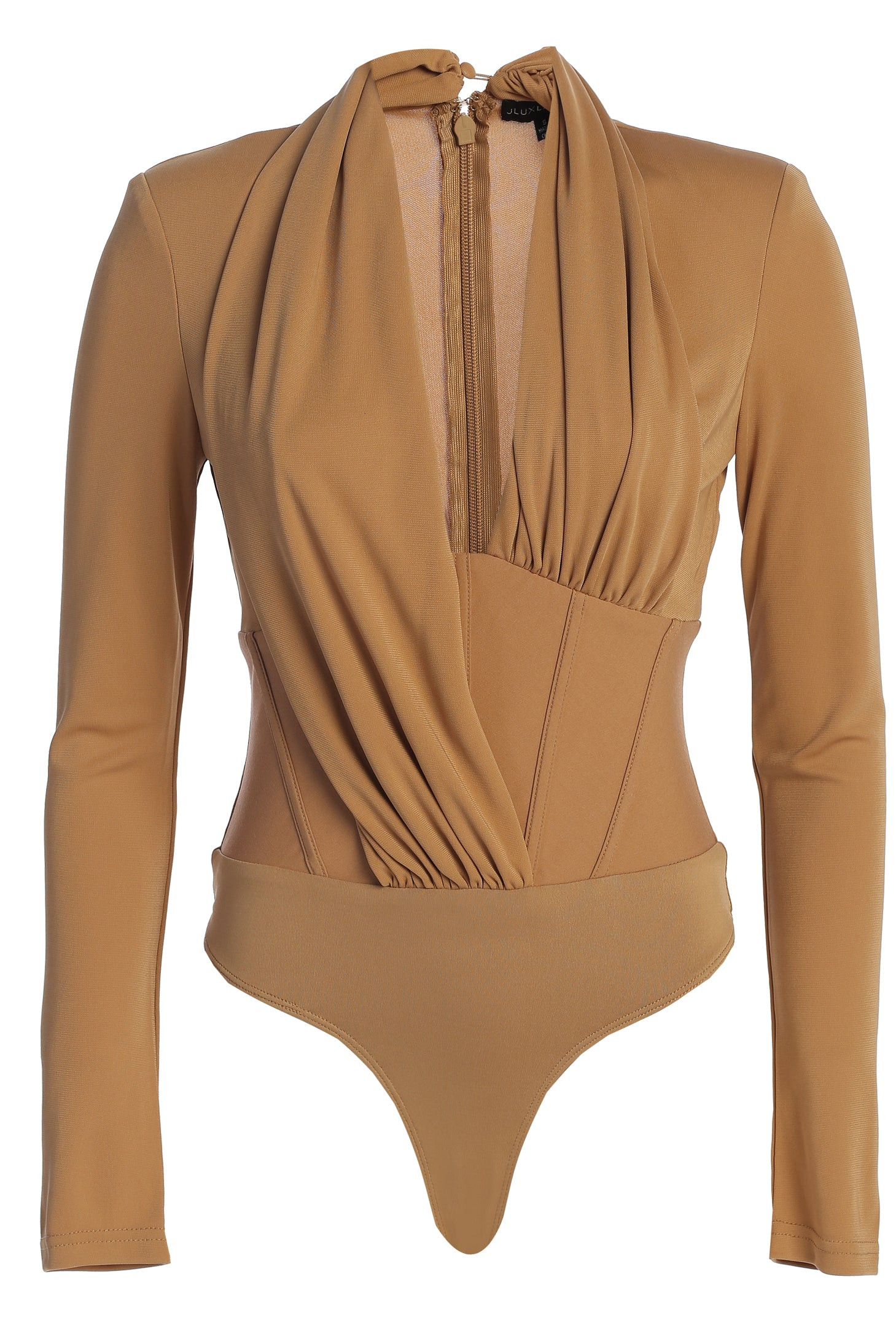 Tan Drape Corset Bodysuit | JLUXLABEL