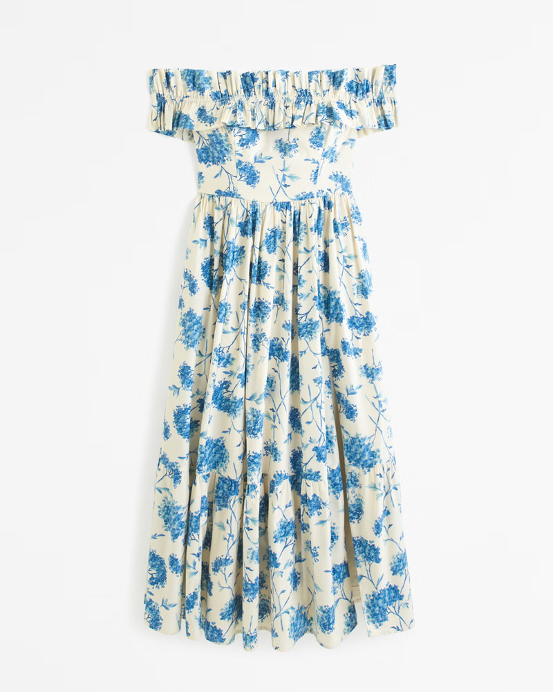 Off-The-Shoulder Ruffle Midi Dress | Abercrombie & Fitch (US)