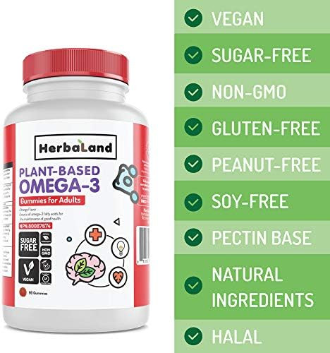 Herbaland Vegan Omega-3 Gummies For Adults - Sugar-Free Chewable Supplements, No Fishy Aftertaste... | Amazon (CA)