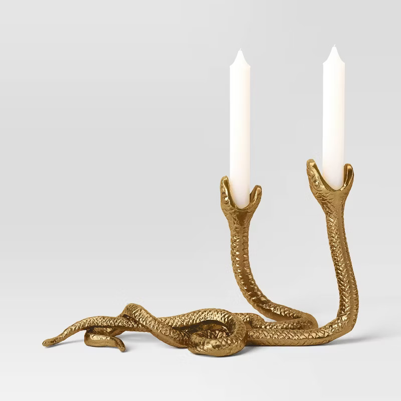 Double Snake Taper Candle Holder Aluminum Gold - Threshold™ | Target
