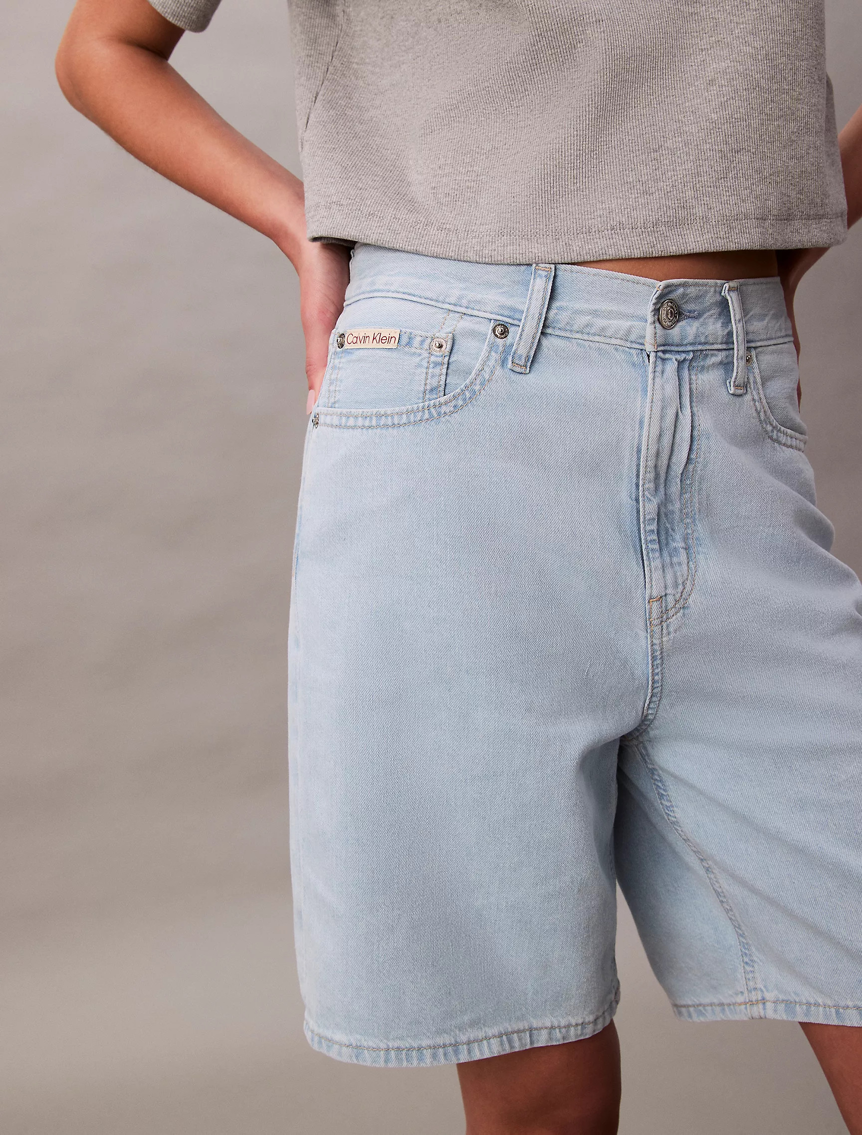 Linen Blend Relaxed Denim Bermuda Shorts | Calvin Klein | Calvin Klein (US)