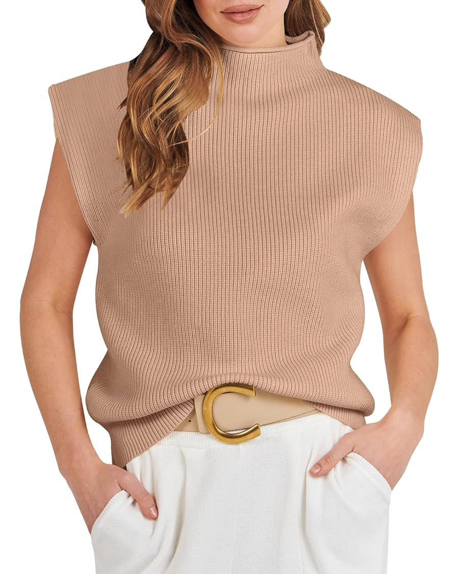 Caracilia Women's Sleeveless Sweater Vest Casual Mock Neck Cap Sleeve Knit Pullover Tank Tops 202... | Amazon (US)