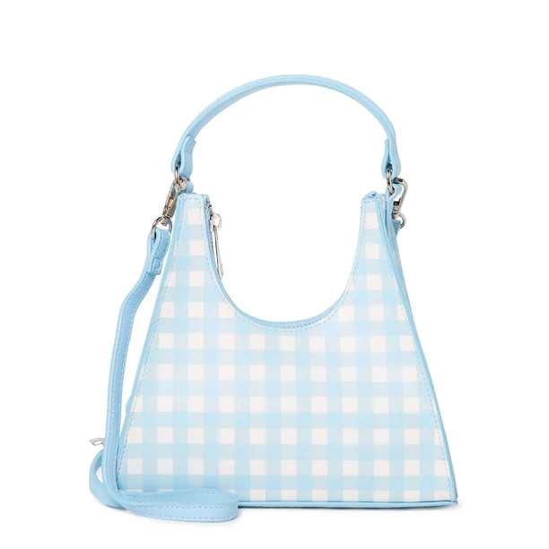 No Boundaries Women's Trapezoid Mini Crossbody Handbag Sky Gingham | Walmart (US)