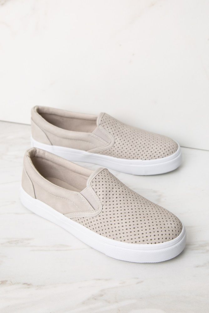Grey Faux Leather Laser Cut Slip-On Sneakers | PinkBlush Maternity