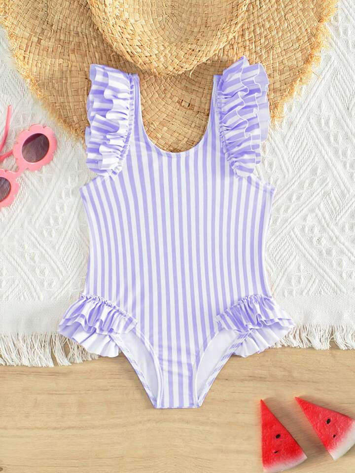 Baby Girl Striped Frill One Piece Swimsuit | SHEIN