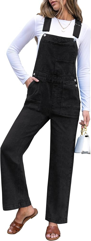 luvamia Jean Overalls for Women Straight Leg Baggy Stretchy Denim Bib Adjustable Strap Casual Ove... | Amazon (US)