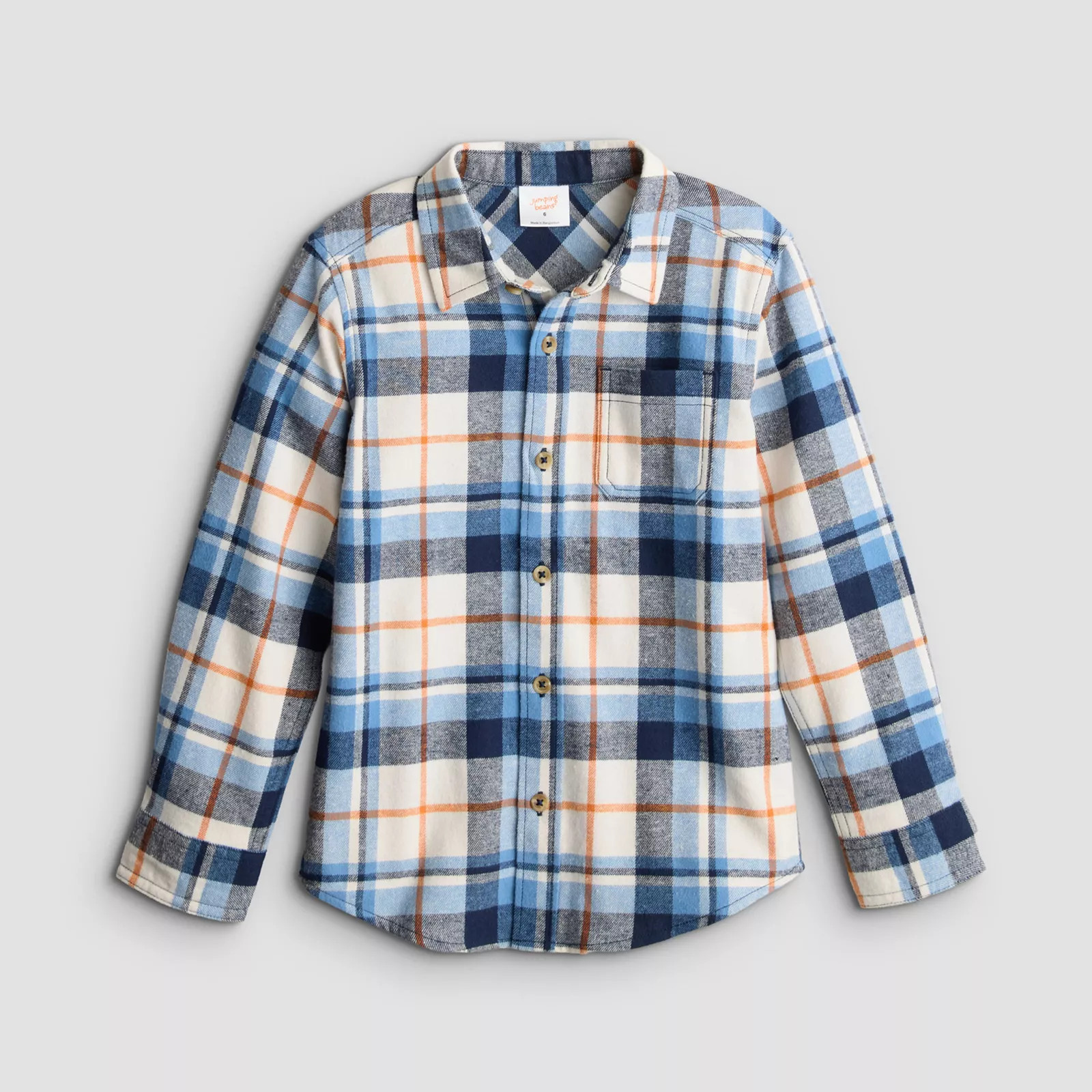 Boys 4-12 Jumping Beans® Flannel Button-Down Long-Sleeve Shirt, Boy's, Ivory Blue Orang Plaid | Kohl's
