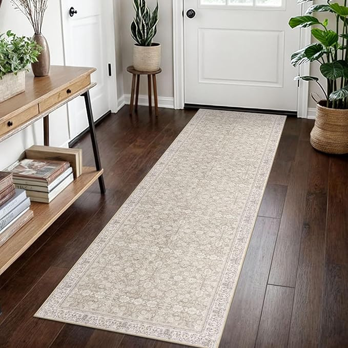 SIILOOM 2x7 Washable Runner Rug for Hallways, Cream Beige White Grey Soft Classic Kitchen Rugs wi... | Amazon (US)