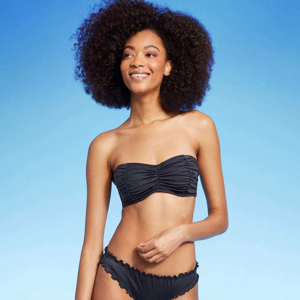 Women's Shirred Bandeau Underwire Bikini Top - Shade & Shore™ Gray Shine | Target