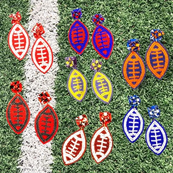 Game Day Jewel Football Beaded Earrings / Seed Bead / College Football / Team Colors / Game Day a... | Etsy (US)