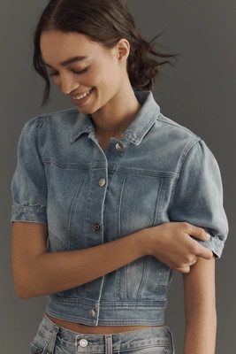Maeve Crop Puff-Sleeve Denim Jacket | Anthropologie (US)