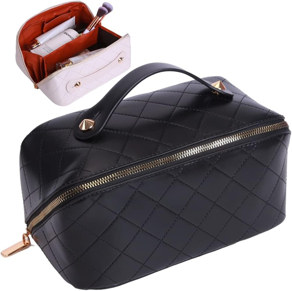 Large Capacity Travel Cosmetic Bag Checkered Makeup Bag for Women Portable Skincare Bag Waterproo... | Amazon (US)