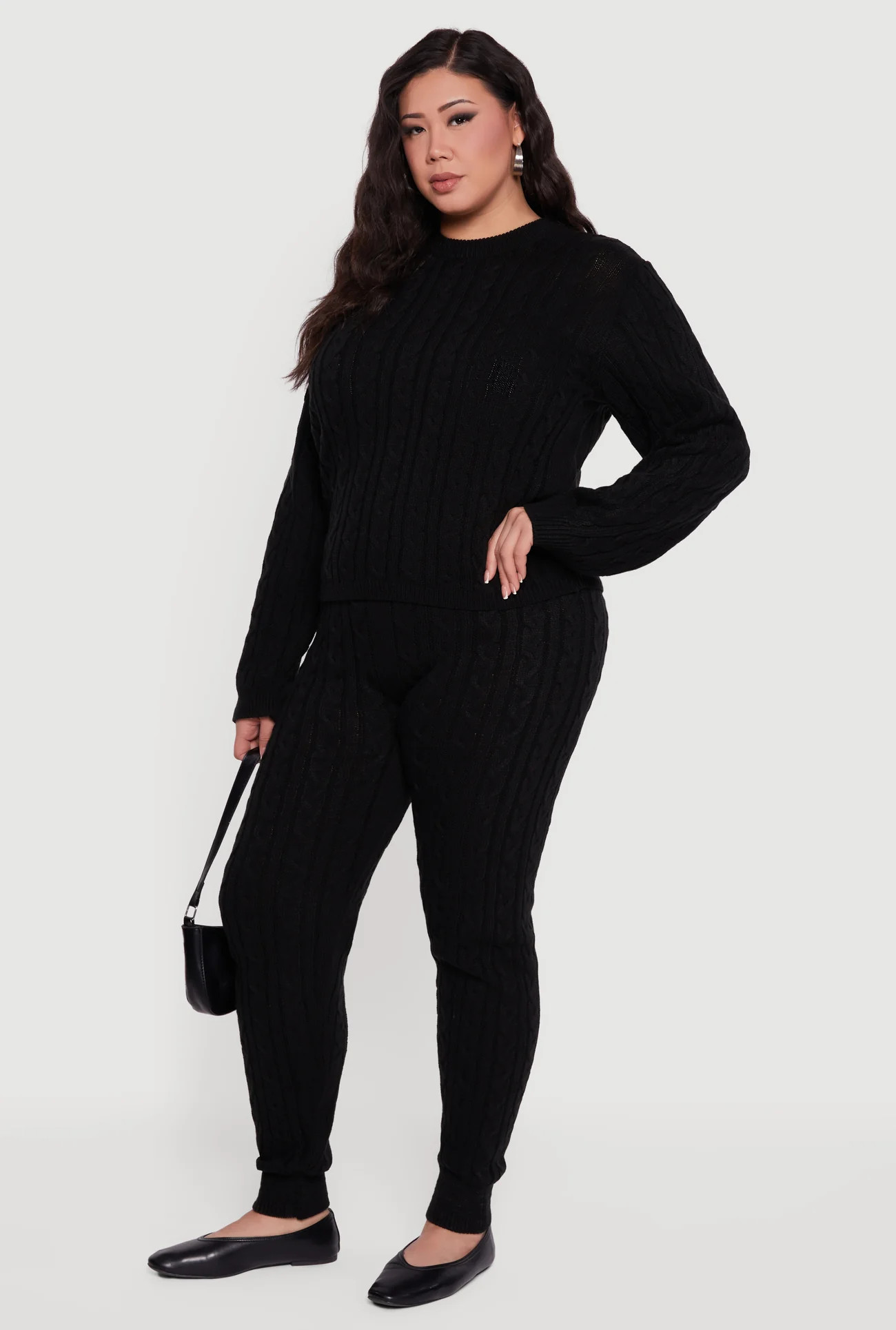 Plus Size Cable Knit High Waisted Joggers | Rainbow Shops