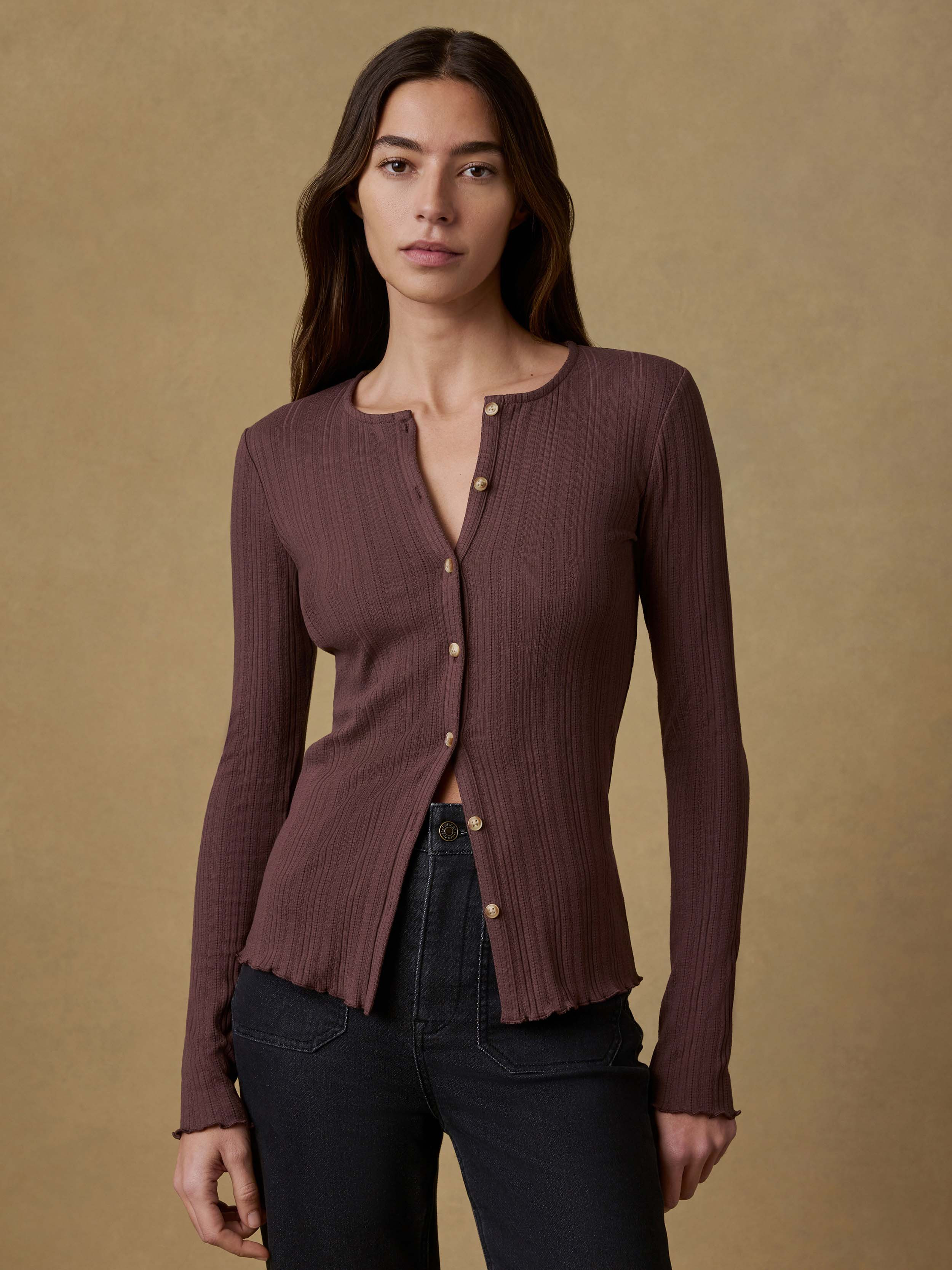 Paradise Pointelle Cardigan - Chicory Coffee | Faherty