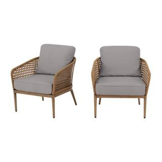 Coral Vista Brown Wicker Outdoor Patio Dining Chair with CushionGuard Stone Gray Cushions (2-Pack... | The Home Depot