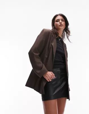 Topshop oversized double breasted blazer in chocolate | ASOS (Global)