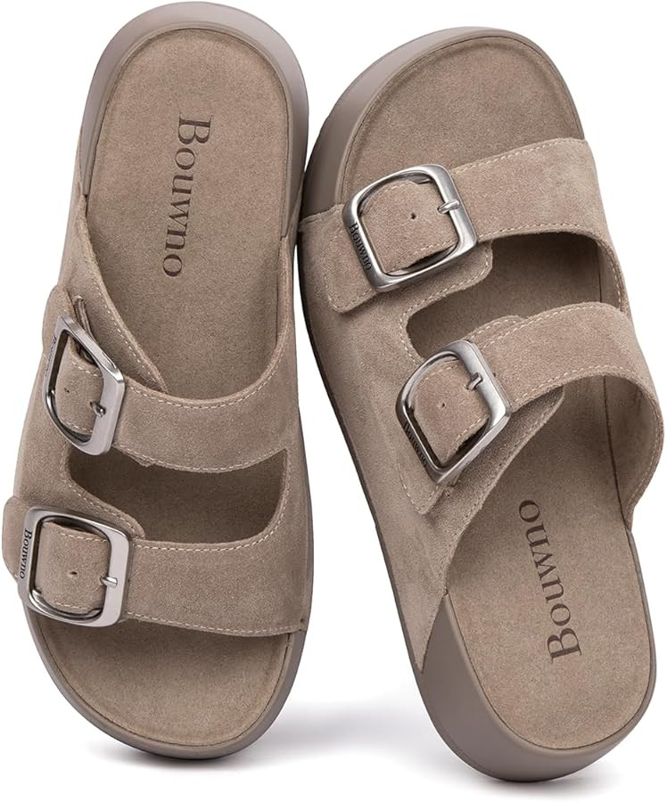 Platform Sandals Women Genuine Leather Slip-on Beach Slide Buckle Comfortable Sandals with Memory... | Amazon (US)