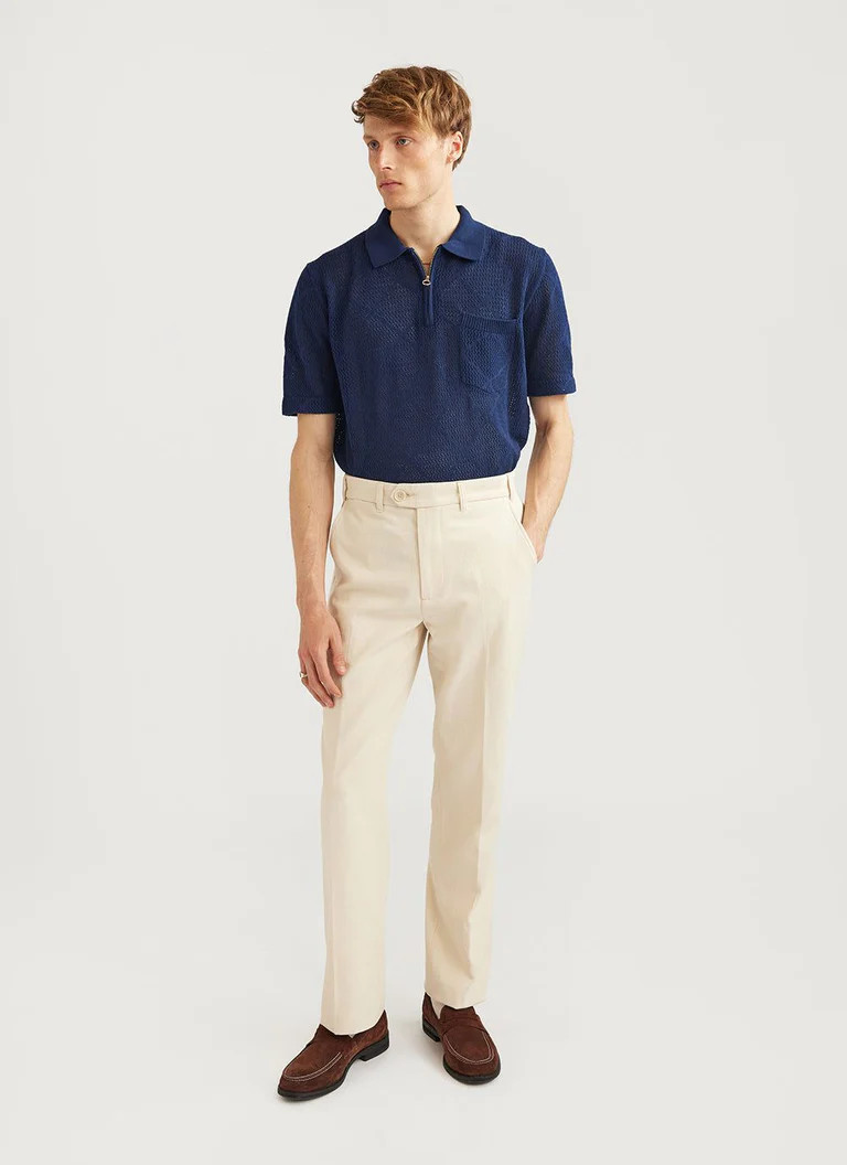 Straight Leg Trouser | Cotton Twill | Ecru | Percival Menswear