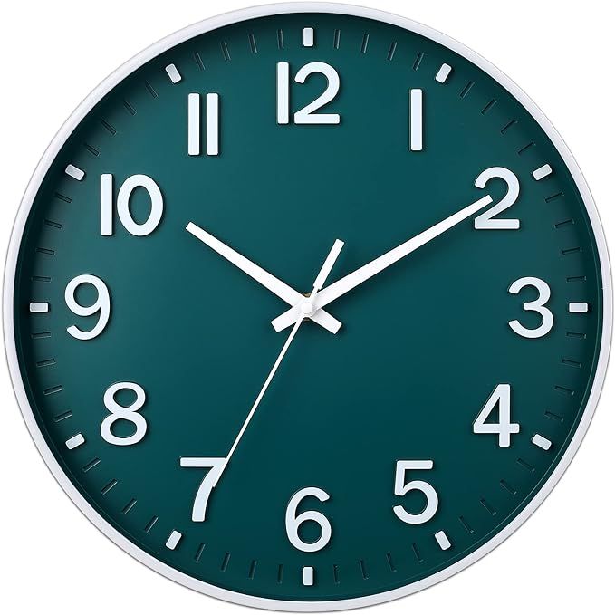 HZDHCLH Green Wall Clocks Battery Operated,12 inch Silent Non Ticking Modern Wall Clock for Livin... | Amazon (US)
