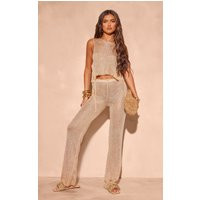 Gold Sequin Knit Wide Leg Floaty Pants | PrettyLittleThing US