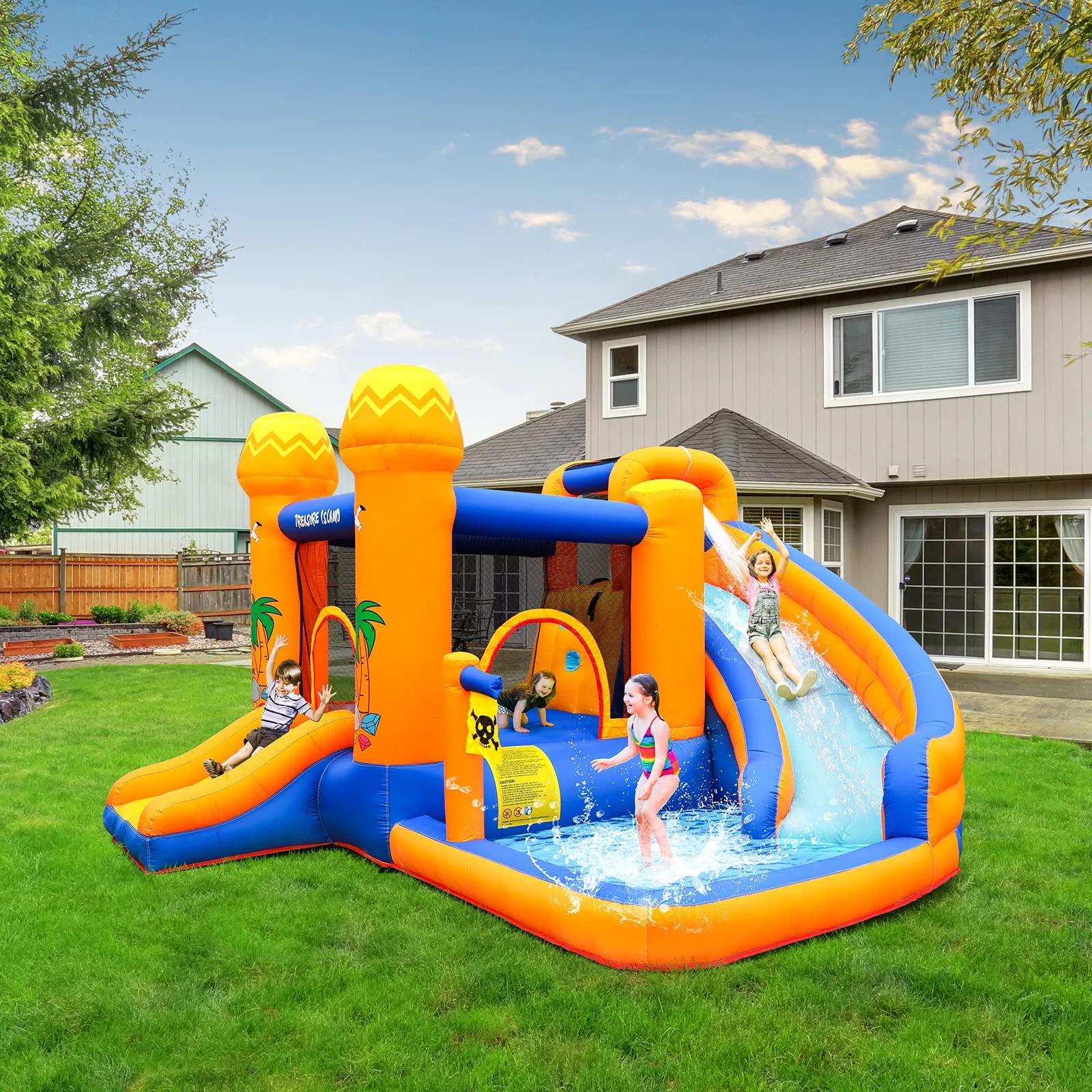 Pirecart 11' x 11' Bounce House with Water Slide and Air Blower & Reviews | Wayfair | Wayfair North America