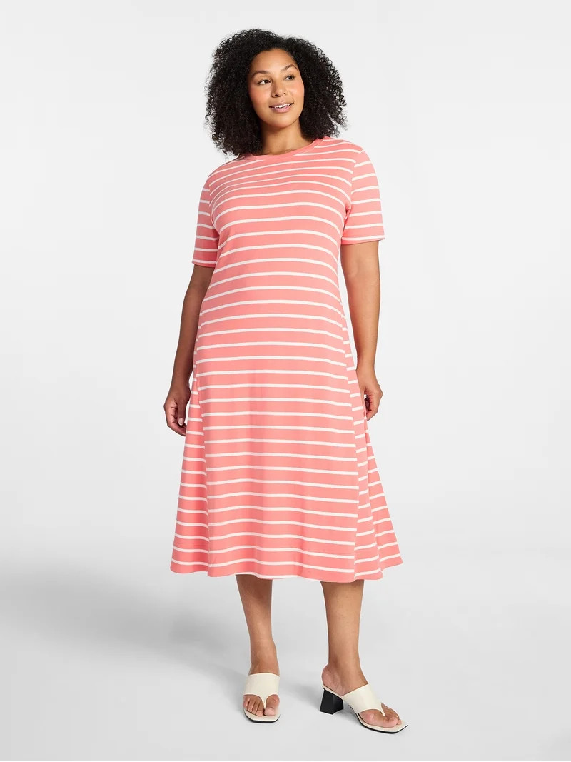 Time and Tru Women's Seamed Cotton Midi Dress, Sizes XS-XXXL | Walmart (US)