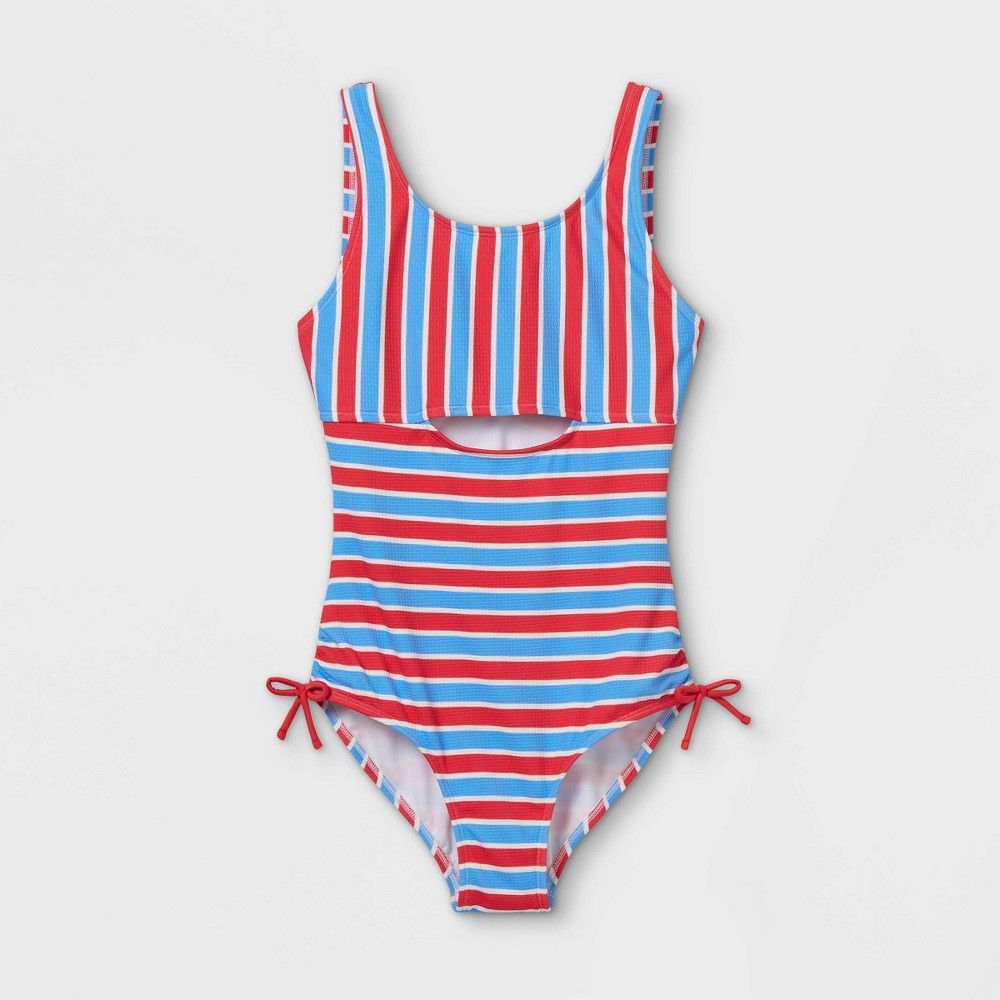 Girls' Striped One Piece Swimsuit - art class™ Red/Blue | Target